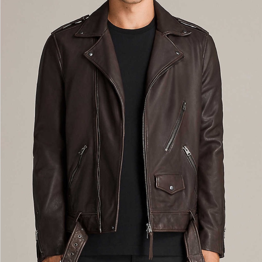 All Saints Dark Brown Leather Biker Jacket